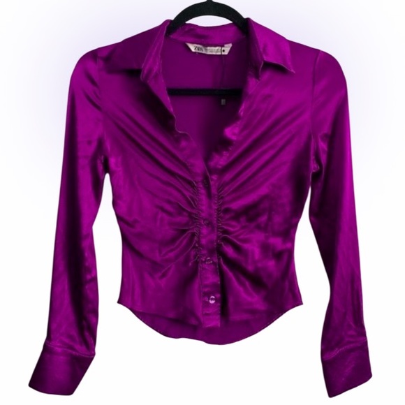 Zara Tops - Zara Shiny Purple Long Sleeves Shirt